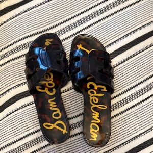 Sam Edelman Black and Gold Slide Sandals
